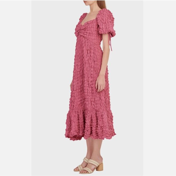Endless Rose Textured Bubble Puff Sleeve Sweatheart Maxi Dress Mauve Dark Pink M - Picture 2 of 16